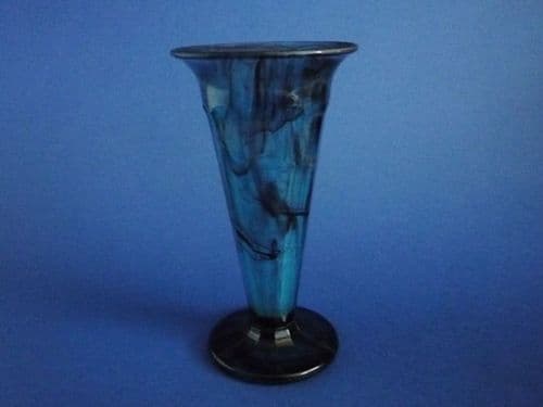 (Sold) Davidson's Blue Cloud Glass no.51 Trumpet Vase c1930