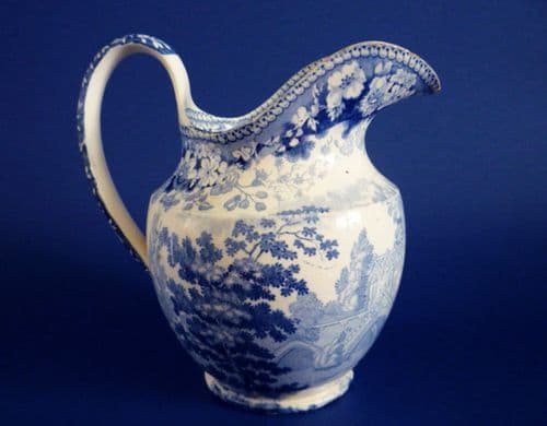 (Sold) Early Minton Semi China 'English Scenery' Ewer or Jug c1830