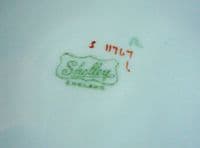 (Sold) Fine Shelley Empire Shape 'Bluebells & Butterfly' Tea Cup & Saucer Trio c1930