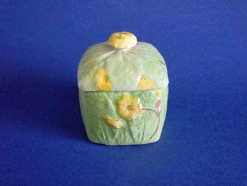 (Sold) Grimwades Rubian Art Pottery Green 'Primula' Jam Pot c1935