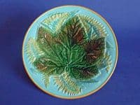 (Sold) Lovely George Jones Majolica 'Maple Leaf and Fern' Pattern 2584 Plate c1870