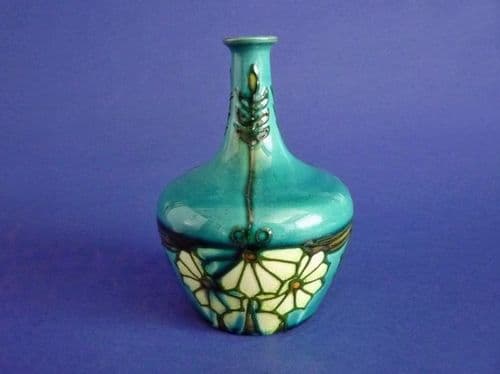 (Sold) Minton Secessionist 'Turquoise Daisy' No.32 Sol-fleur Vase c1910