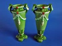 (Sold) Pair of Eichwald Majolica Secessionist Art Nouveau Vases c1910