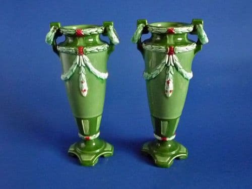 (Sold) Pair of Eichwald Majolica Secessionist Art Nouveau Vases c1910