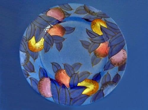 (Sold) Rare Charlotte Rhead Burleigh Ware Blue 'Plums' Design Plate c1928 - Pattern 4497