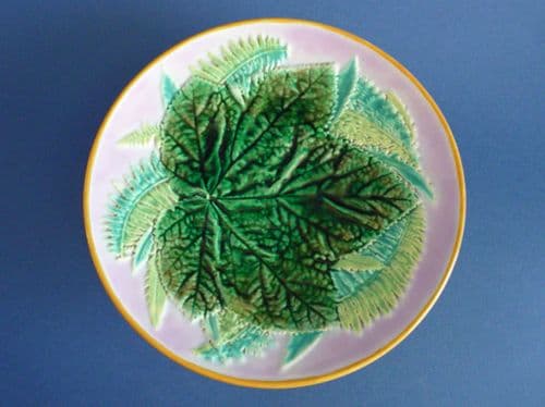(Sold) Rare George Jones Majolica 'Leaf and Fern' Low Comport - Pink Ground c1870