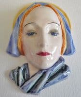 (Sold) Rare Keramos Miniature Art Deco Lady Wall Mask 976 by Rudolf Podany c1930