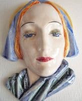 (Sold) Rare Keramos Miniature Art Deco Lady Wall Mask 976 by Rudolf Podany c1930