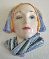 (Sold) Rare Keramos Miniature Art Deco Lady Wall Mask 976 by Rudolf Podany c1930