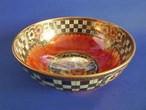 (Sold) Rare Maling Orange Lustre 'Chequers Border' Chelsea Bowl c1936