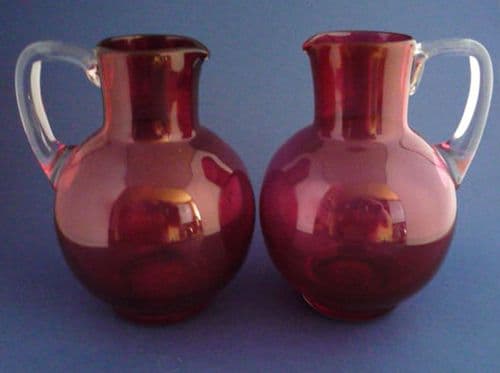 (Sold) Rare Pair of Antique Cranberry Glass Jugs c1880