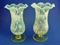 (Sold) Rare Pair of Richardson's Art Nouveau 'Daisy' Vaseline Glass Vases c1900
