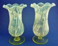 (Sold) Rare Pair of Richardson's Art Nouveau 'Daisy' Vaseline Glass Vases c1900