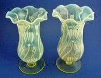 (Sold) Rare Pair of Richardson's Art Nouveau 'Daisy' Vaseline Glass Vases c1900