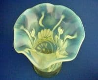 (Sold) Rare Pair of Richardson's Art Nouveau 'Daisy' Vaseline Glass Vases c1900