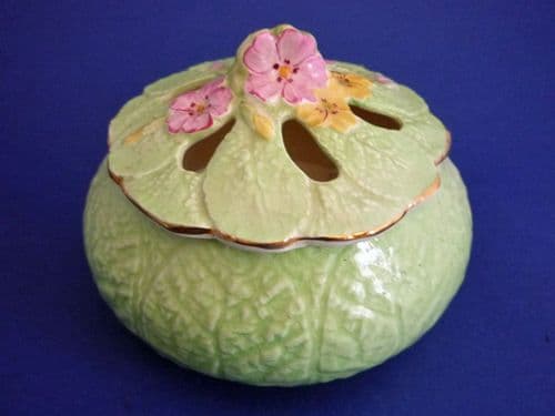 (Sold) Royal Winton Green 'Primula' Pot Pourri Jar and Cover c1939
