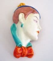 (Sold) Small Royal Dux Czechoslovakia 'Lady with Orange Bow' Wall Mask c1930