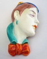 (Sold) Small Royal Dux Czechoslovakia 'Lady with Orange Bow' Wall Mask c1930