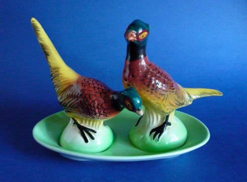 (Sold) Vintage Carlton Ware 'Pheasant' Salt and Pepper Cruet c1950