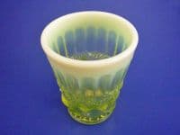 (Sold) Vintage 'Eye Winker' Yellow Vaseline Opalescent Glass Tumbler