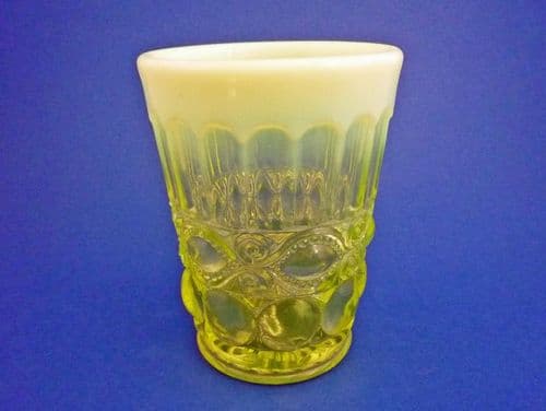 (Sold) Vintage 'Eye Winker' Yellow Vaseline Opalescent Glass Tumbler
