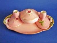 (Sold) Vintage Royal Winton Pink 'Petunia' Dressing Table Set c1945