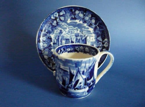 (Sold) Wedgwood Blue and White 'Ferrara' Pattern Coffee Can and Saucer c1900 #1