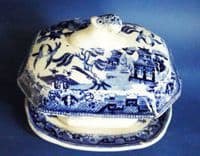 Antique Staffordshire 'Willow' Pattern Sauce Tureen & Stand c1850