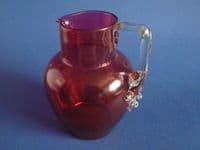 Antique Victorian Cranberry Glass Jug with Decorative Handle c1880