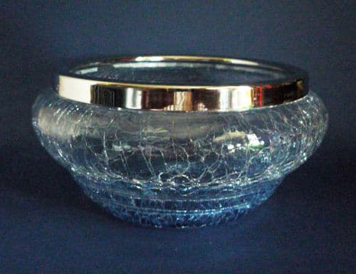 Art Deco Blue Ice Crackle Glass Bowl c1930