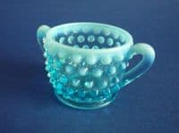 Blue Opalescent 'Hobnail' Glass Sugar Bowl c1900