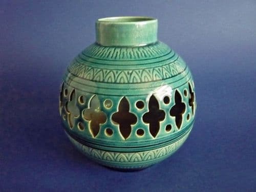 Burmantofts Faience Pierced Blue Vase c1885 (Sold)
