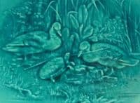 Burmantofts Faience Turquoise Wall Plaque 'The Tortoise and the Geese' by Pierre Mallet c1885