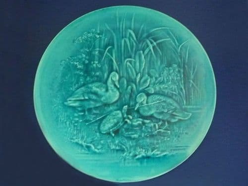 Burmantofts Faience Turquoise Wall Plaque 'The Tortoise and the Geese' by Pierre Mallet c1885