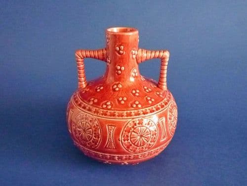 Burmantofts Pink Faience Twin Handled Vase c1885
