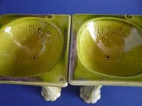 Burmantofts Pottery Green Glazed 'Grotesque Mask' Candlesticks c1895 (Sold)