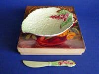 Carlton Ware Green 'Foxglove' Butter Dish and Knife Boxed Gift Set c1940