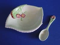 Carlton Ware Green 'Primula' Jam Dish and Spoon c1939