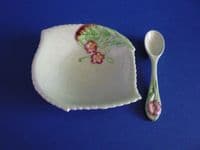 Carlton Ware Green 'Primula' Jam Dish and Spoon c1939
