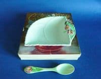Carlton Ware Green 'Primula' Jam Dish and Spoon in Original Box c1939