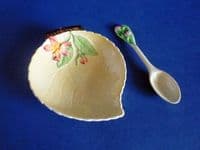 Carlton Ware Yellow 'Apple Blossom' Jam Dish and Spoon Boxed Set c1939