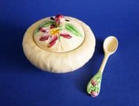Carlton Ware Yellow 'Apple Blossom' Jam Pot and Spoon c1939