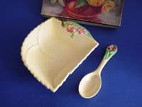 Carlton Ware Yellow 'Primula' Jam Dish and Spoon in Original Box c1939