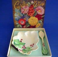 Carlton Ware Yellow 'Red Currant' Jam Dish and Spoon with Original Box c1938