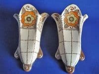 Charlotte Rhead H J Wood Bursley Ware 'Trellis' Wall Pockets c1950 - Pattern TL3
