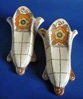 Charlotte Rhead H J Wood Bursley Ware 'Trellis' Wall Pockets c1950 - Pattern TL3