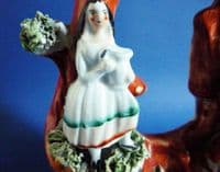 Charming Victorian Staffordshire Pottery Arbor Group with Girl, Boy and Deer c1870