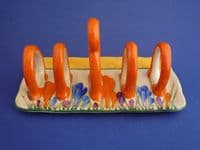 Clarice Cliff Bizarre Autumn 'Crocus' 5 Bar Toast Rack c1930