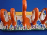 Clarice Cliff Bizarre Autumn 'Crocus' 5 Bar Toast Rack c1930