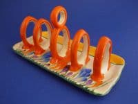 Clarice Cliff Bizarre Autumn 'Crocus' 5 Bar Toast Rack c1930
